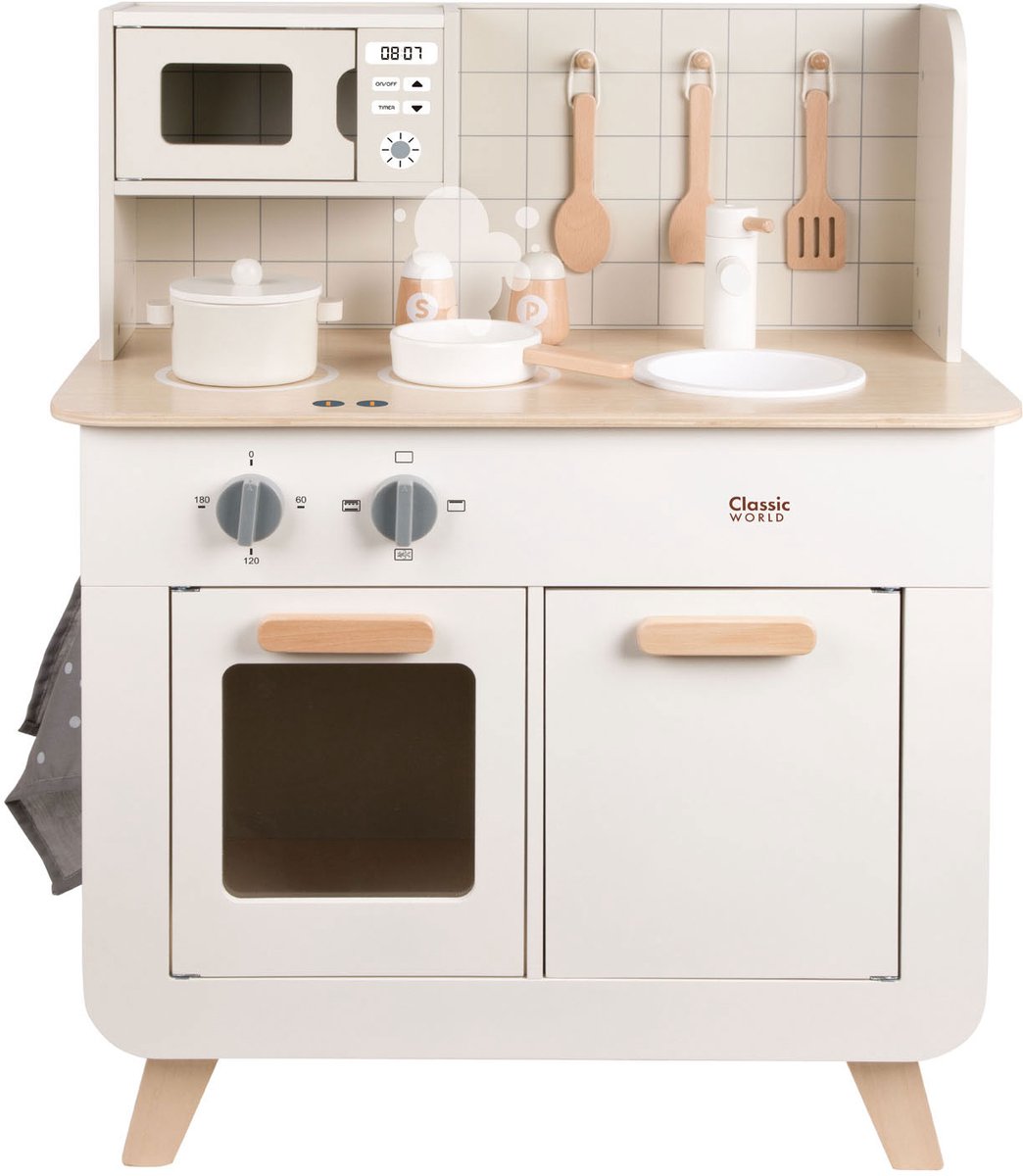 Classic World Holzspielküche Chef 11-teilige Spielzeugküche weiß.