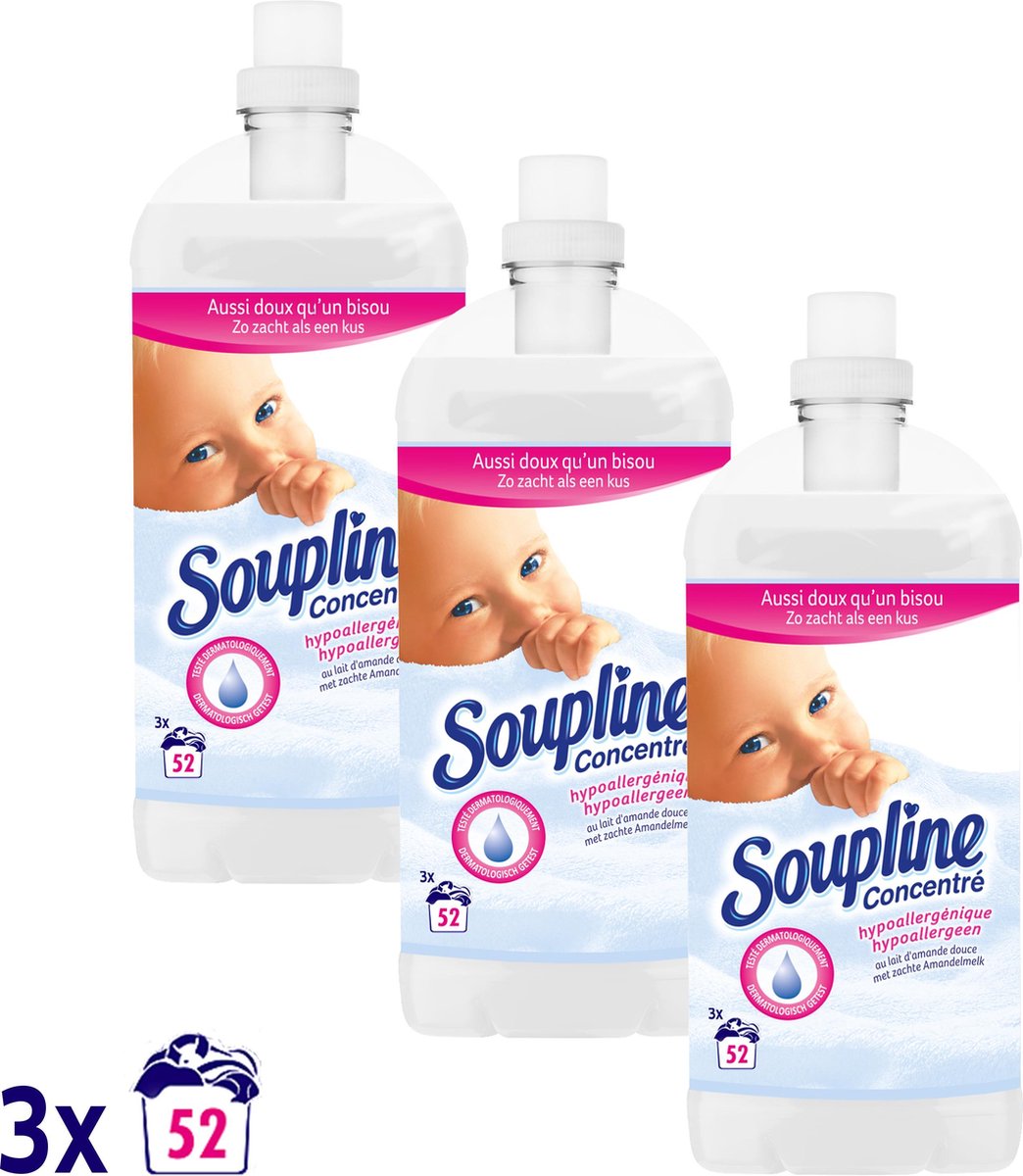 Soupline hypoallergeen met zachte amandelmelk geconcentreerde wasverzachter 3 x 52 wasbeurten - voordeelverpakking