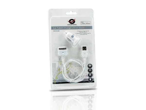 Conceptronic cusbcar2aset Apple-Kabel mit Auto-Tablet-Ladegerät, 2a