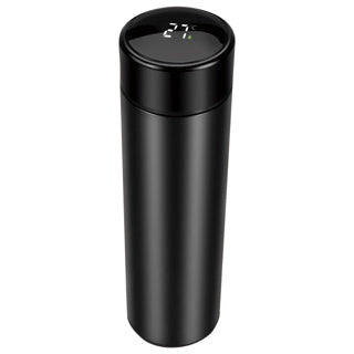 No brand Thermosflasche Edelstahl schwarz 450 ml mit Thermometer und Teefilter | 4 Stück