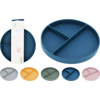 Silicone plate 3 compartments with suction cup 5 asst color | 6 Stück