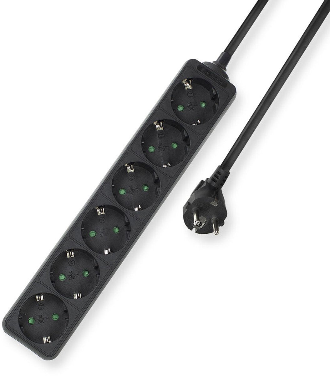 Act Steckdosenleiste schwarz – 6-fach – 3 Meter Kabel – AC2460