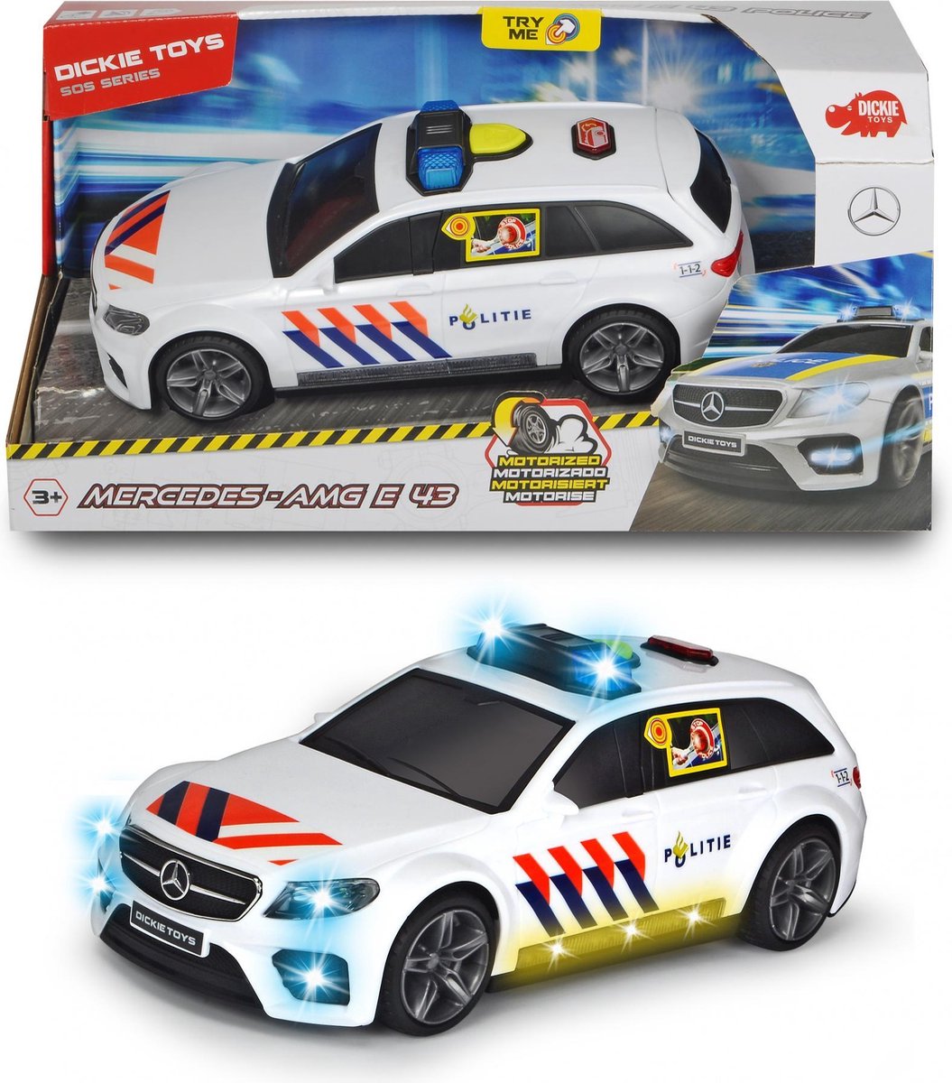 Dickie Toys Mercedes-AMG E43 SOS Niederländisches Polizeiauto – 30 cm – Lichtsound – Spielzeugfahrzeug