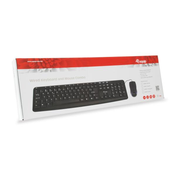 Equip 245200 kabelgebundene Tastatur- und Mauskombination, deutsches Layout, USB, QWERTZ, 105 Tasten, 1000 dpi, schwarz