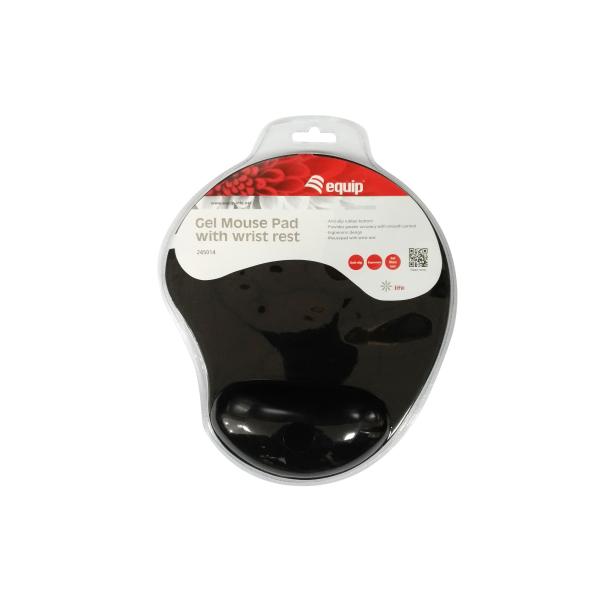 Equip 245014 Gel-Mauspad, Stoff, Gel, Polyurethan, Handballenauflage, rutschfeste Unterseite, einfarbig, schwarz