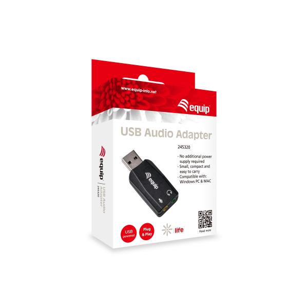 Equip 245320 USB-Audio-Adapter, USB Typ-A, 3,5 mm, 22 mm, 51 mm, 12 mm, schwarz