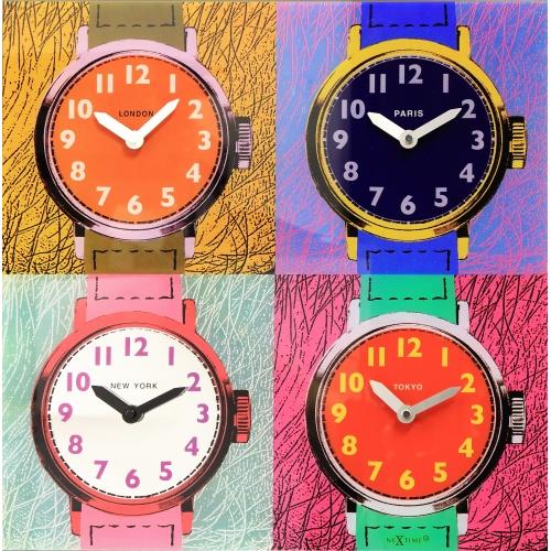Nexttime-Uhr 8158 Zeitzonen, 43 x 43,4 cm, Wand, mehrfarbig
