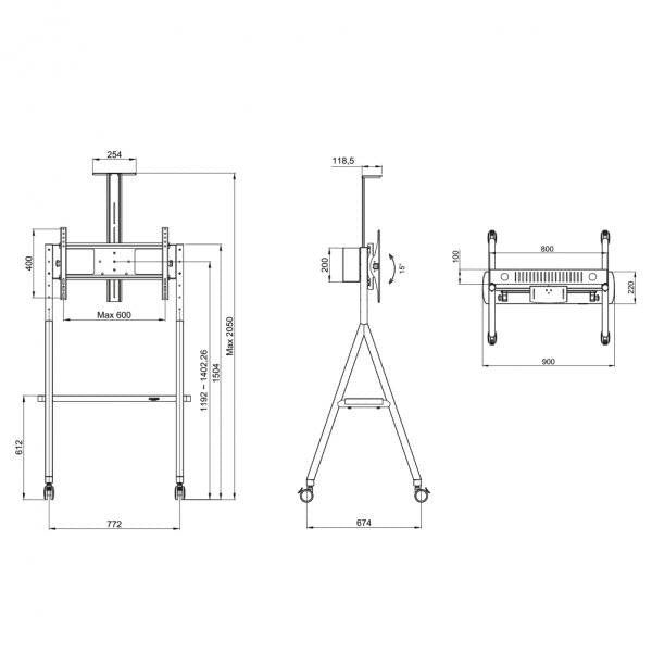 Neomounts NS-M1500Black Flachbildschirm-Bodenständer, 50 kg, 32-65, 200 x 200 600 x 400 mm, schwarz