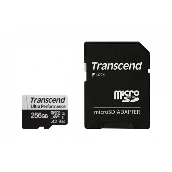 Transcend TS256gusd340s microSDXC mit Adapter, 256 GB, UHS-I U3, V30, A2, 3D NAND, 160 125 MB s