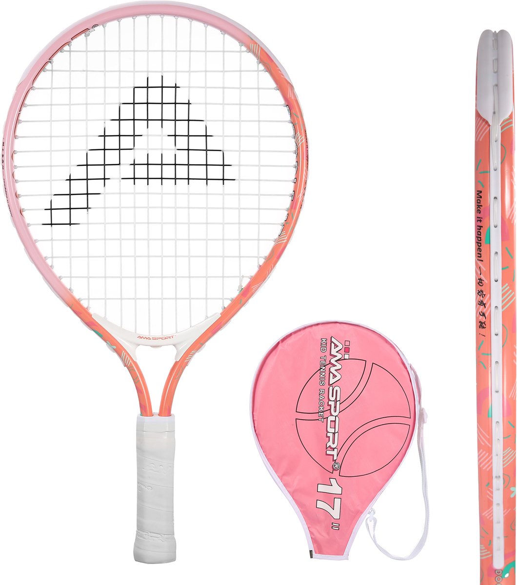 Ama Sport Kinder-Tennisschläger Pink 17 Zoll – leichter Junior-Schläger mit Tasche – ideal für Anfänger –