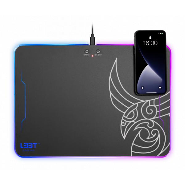 L33t Gaming 160378 Kvennavagn RGB-Hard-Gaming-Matte mit Qi-Ladung, 355 x 255 x 5,8 mm, schwarz