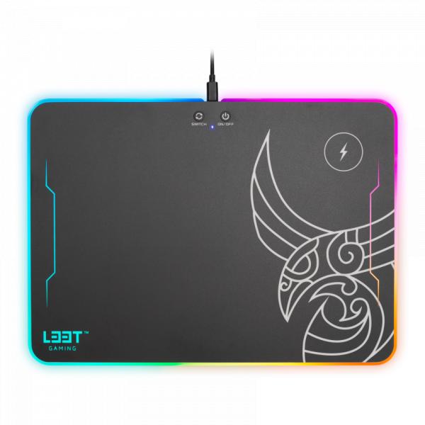 L33t Gaming 160378 Kvennavagn RGB-Hard-Gaming-Matte mit Qi-Ladung, 355 x 255 x 5,8 mm, schwarz