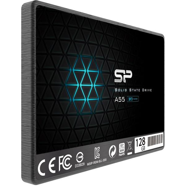 Silicon Power SP128GBSS3A55S25 Ace A55 SSD, 128 GB, 7 mm, 2,5 Zoll, SATA3, 3D NAND, SLC-Cache