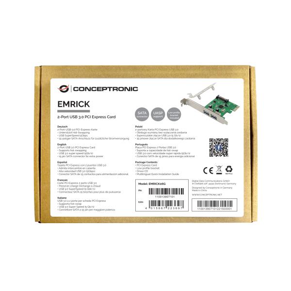 Conceptronic emrick06g Emrick 2-Port USB 3.0 PCIe-Karte, PCIe, USB 3.2 Gen 1 (3.1 Gen 1) PCI 2.0, SA