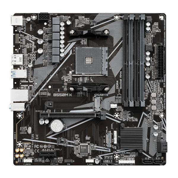 Gigabyte B550M K, AMD, Sockel AM4, B550, DDR4, Dual PCIe 4.0 3.0 M.2