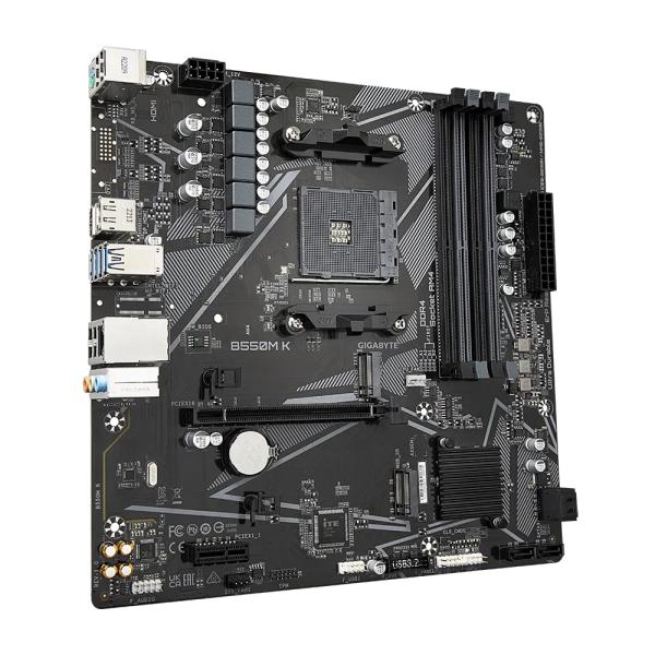 Gigabyte B550M K, AMD, Sockel AM4, B550, DDR4, Dual PCIe 4.0 3.0 M.2