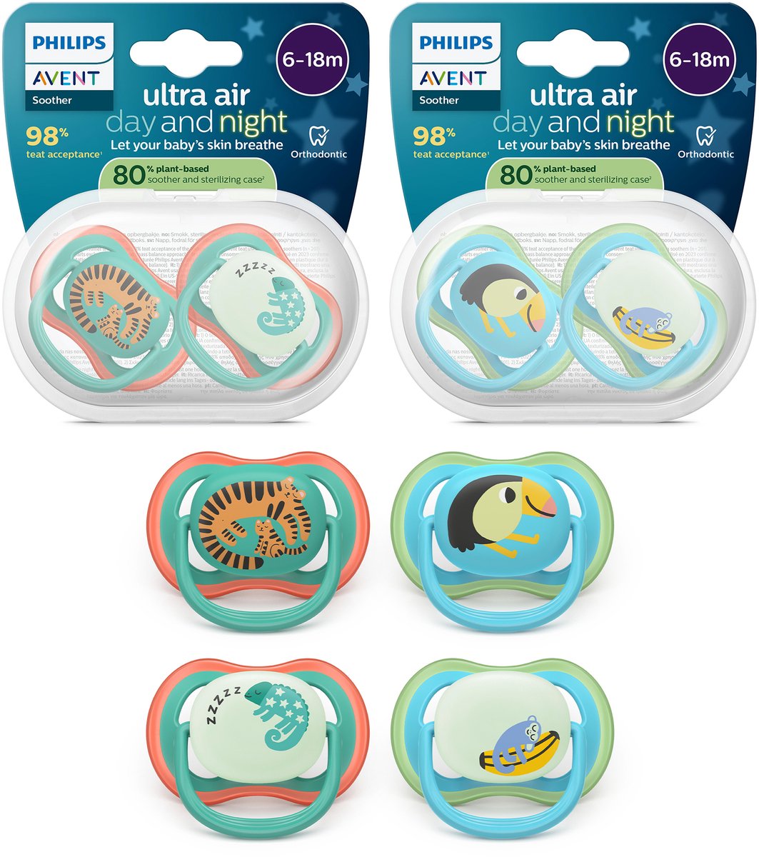 Philips avent ultra air day night – fopspeenset met dag- en nachtversie – 4 stuks – 6-18 mnd - scf087 27