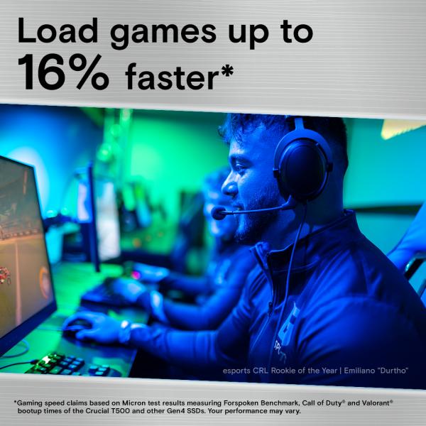 Crucial ct500t500ssd8 t500 SSD, 500 GB, M.2 2280, PCIe 4.0 NVME, 7300 6800 MB s, kein HS