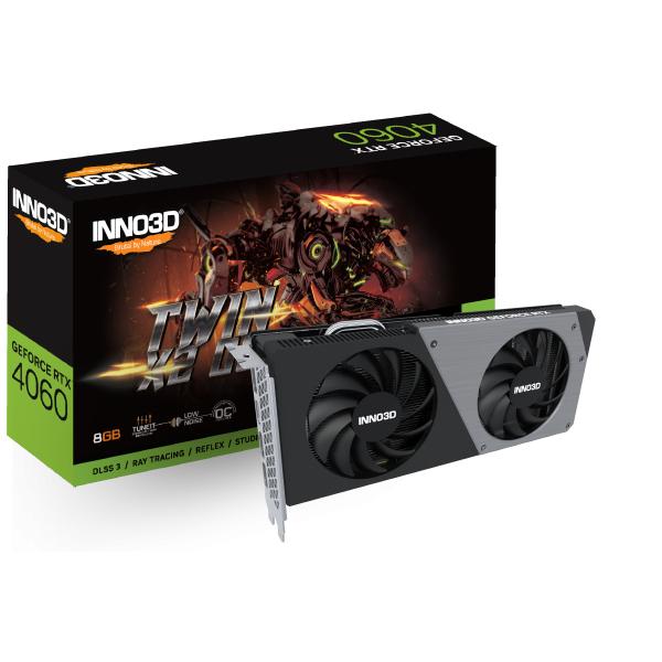 Inno3d inno3d n40602-08d6x-173051n geforce rtx 4060 twin x2 oc, 8 GB GDDR6, 128-bit, 2490, 17 Gbit/s, 3xDP+HDMI