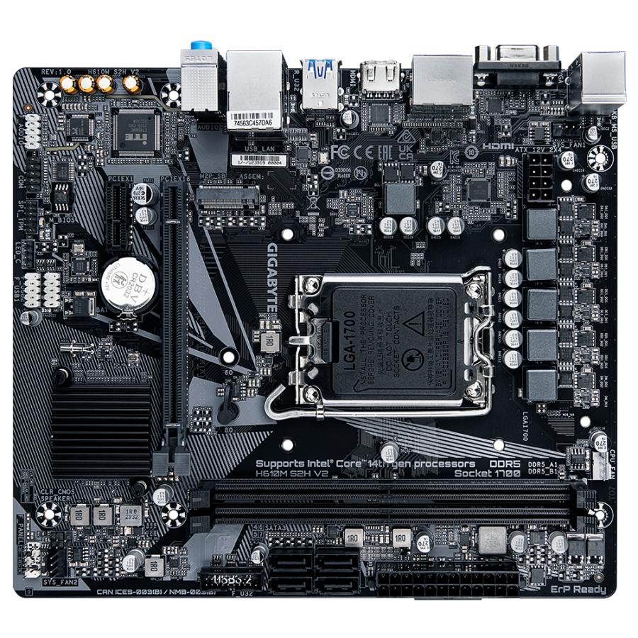 Gigabyte H610M S2H V2 H610M S2H V2, Intel, LGA1700, DDR5 (5600 MHz), GBE LAN, M.2, USB 3.2 Gen 1