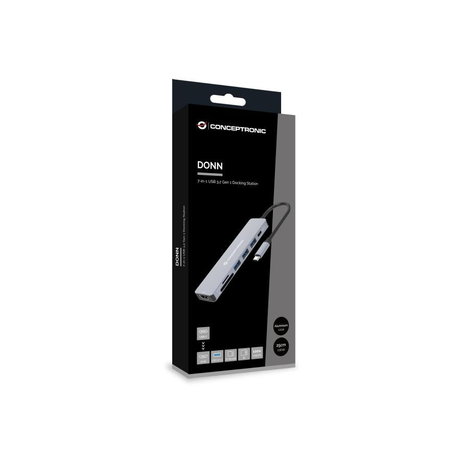 Conceptronic donn19g 7-in-1 USB 3.2 Gen 1 Dockingstation, HDMI, USB-A 3.0 x 3, SD, TF microSD, 100 W