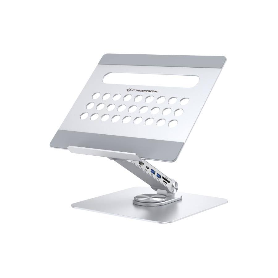 Conceptronic donn27g Laptopständer mit 7-in-1-Dockingstation, 360° drehbar, USB 3.2 Gen 1 Typ-C