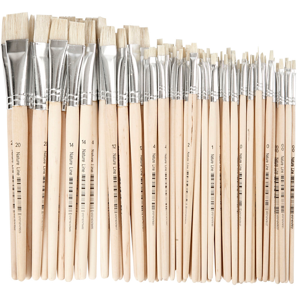 Creativ Company Nature Line Pinsel, Größe 00+0+1+2+4+12+14+20, L: 18-22 cm, B: 3-20 mm, flach, 68 Stück 1 Box