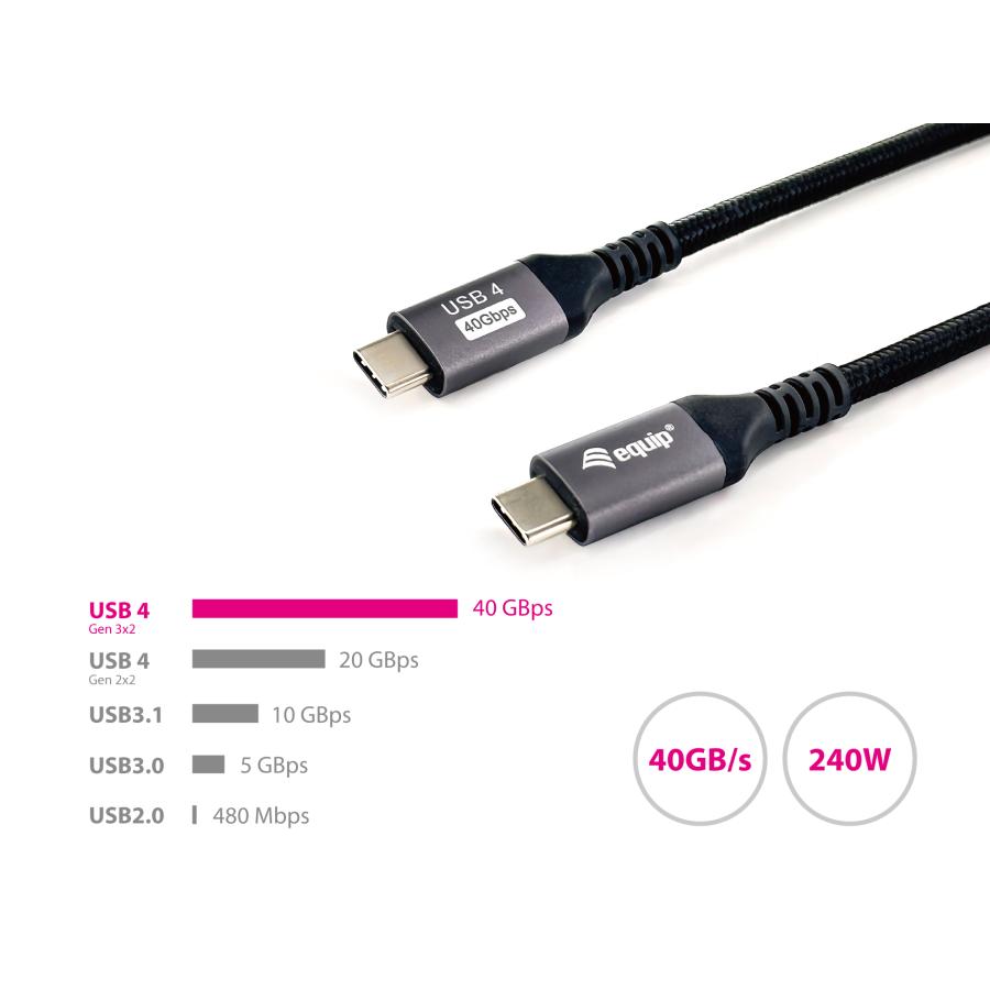 Equip 128383 USB 4 Gen 3 C-auf-C-Kabel, m m, PD3.1 240 W, 8K 60 Hz, 40 Gbit/s, USB C, USB4 Gen 3x2, 2 m