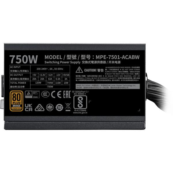 Cooler Master Cooler MPE-7501-ACABW-3BEU MWE Bronze V3, ATX 3.1, 750 W, 120 mm, leiser HDB-Lüfter
