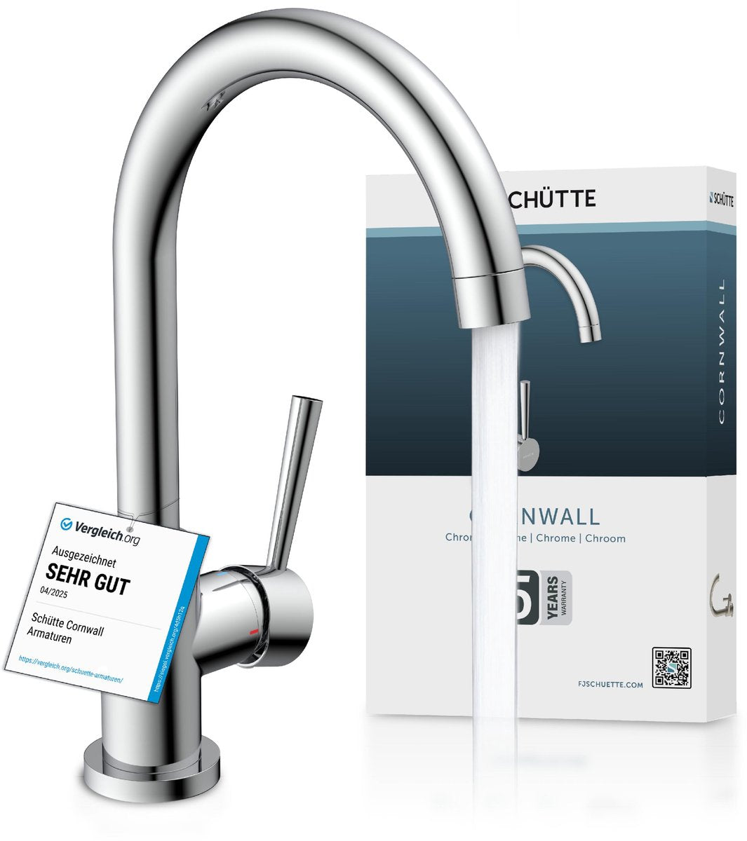 Schütte Cornwall Design Küchenarmatur - Mischbatterie - hoher, schwenkbarer runder Auslauf - seitlicher Griff - Chrom