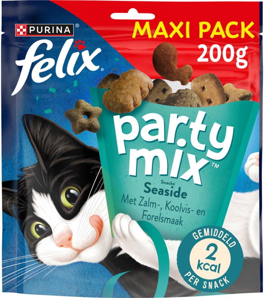 Felix Party-Mix Seaside – Katzensnacks – Leckerlis für Katzen – Lachs-Seelachs-Forelle – 5 x 200 g
