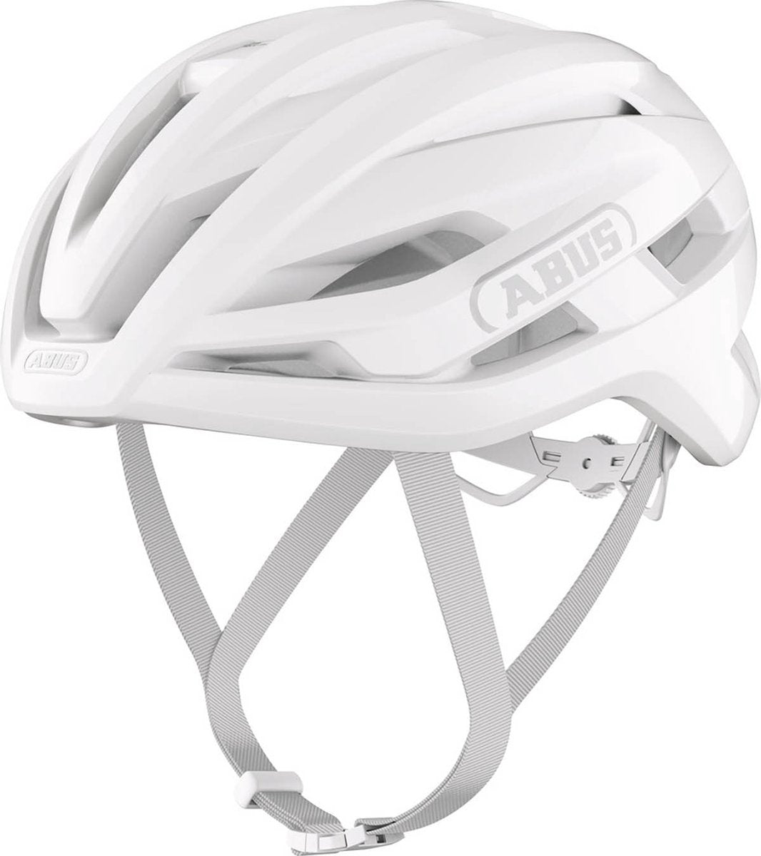 Abus Fahrradhelm Stormchaser Ace Pure White M - 54-58 cm - Weiß - für den Einsatz an Rennrädern - Gravelbikes geeignet - 220 g