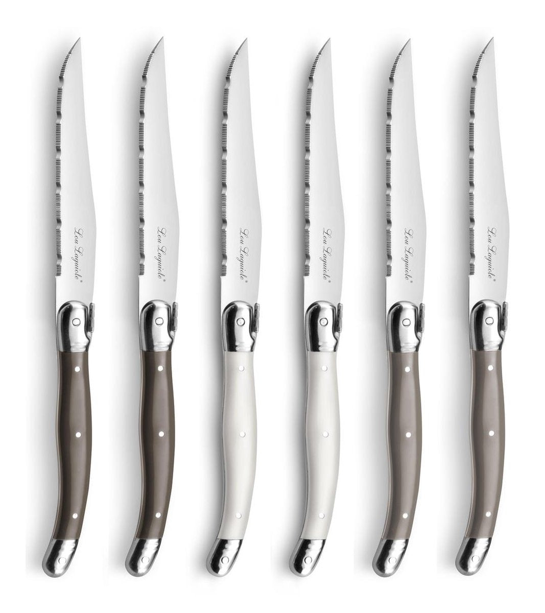 Lou Laguiole - Tradition 6 Steakmesser - Pfefferperle Taupe - 6 Personen - Edelstahl - spülmaschinenfest