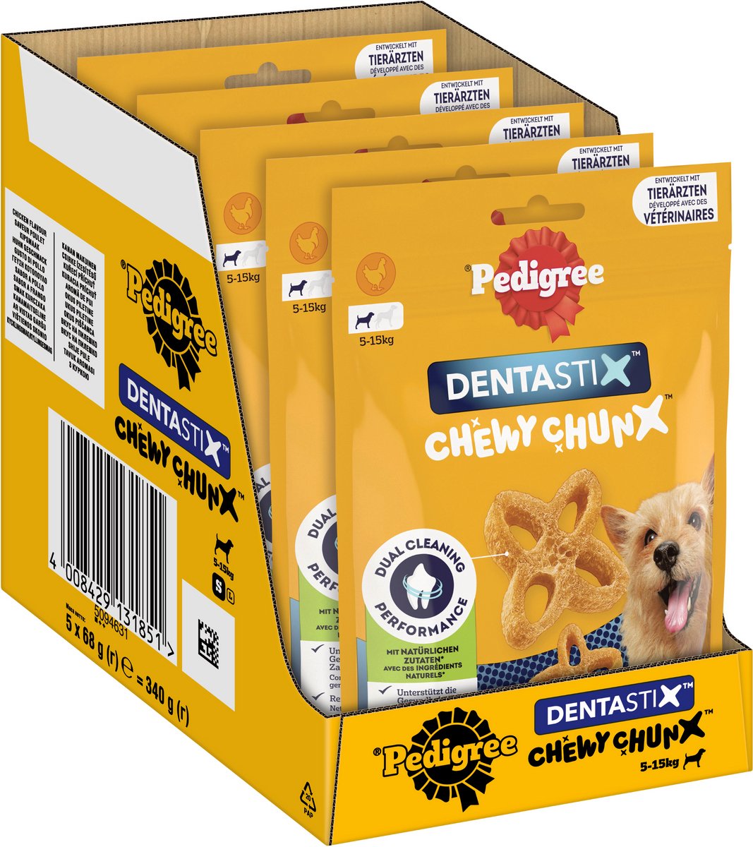 Pedigree hondensnacks - dentastix chewy chunx - mini - kip - 5x68g