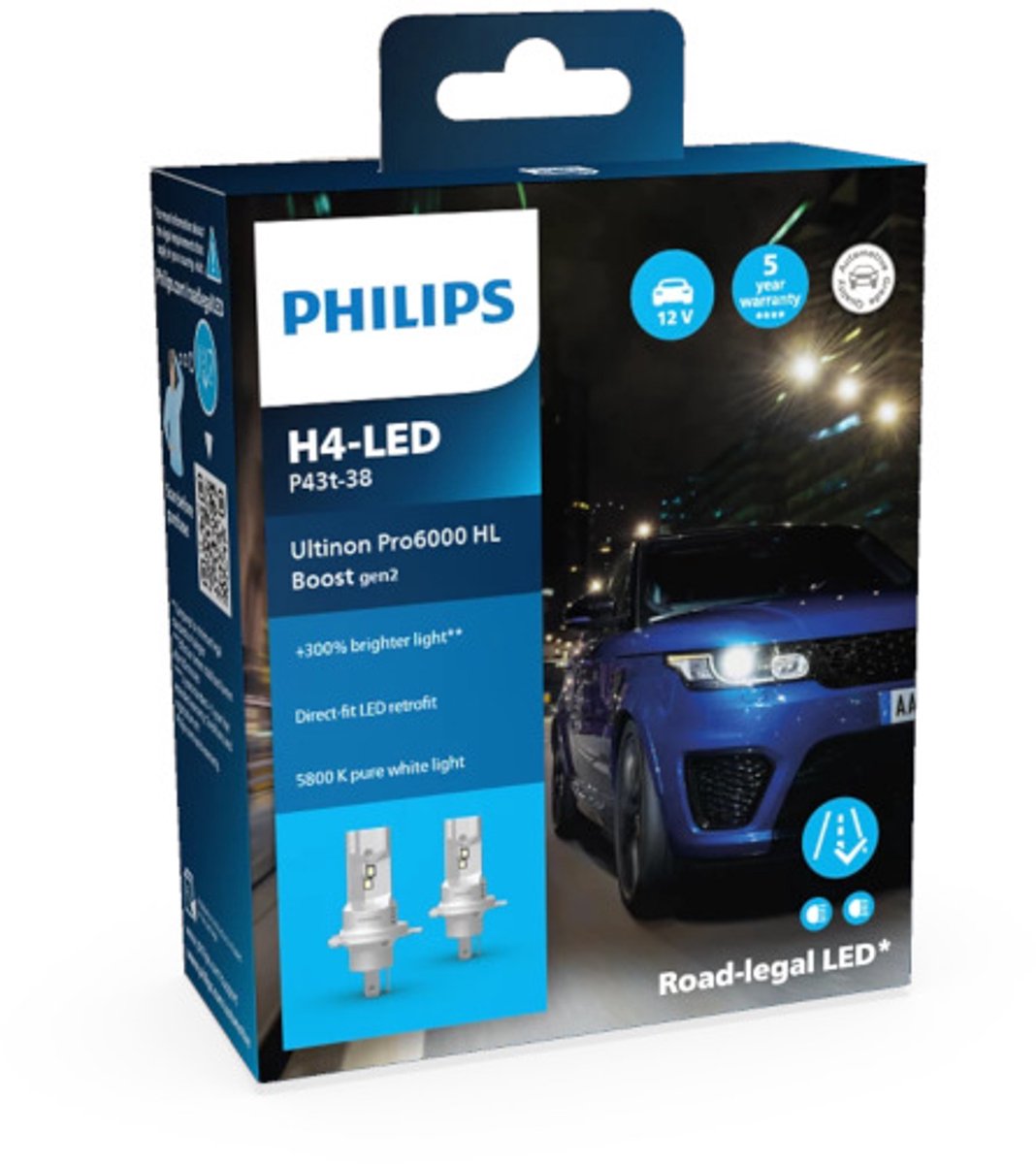 Philips Scheinwerfer Ultinon Pro6000 Booster. Lampenset 12V H4 LED G2 Ultinon Pro6000