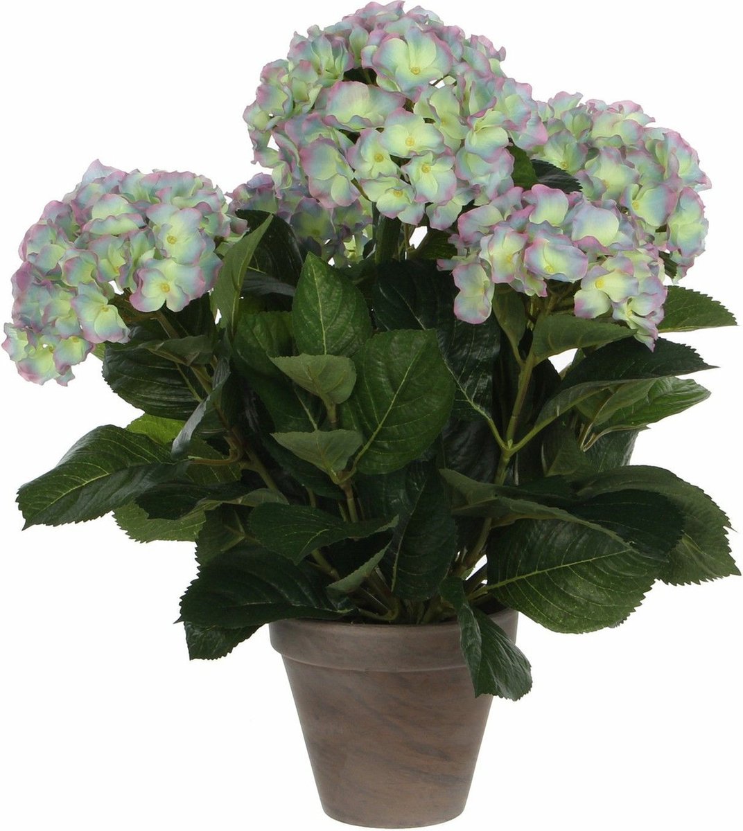 Mica decorations kunstplant hortensia - groen paars - 45 cm - in pot - kunstplanten nepplanten