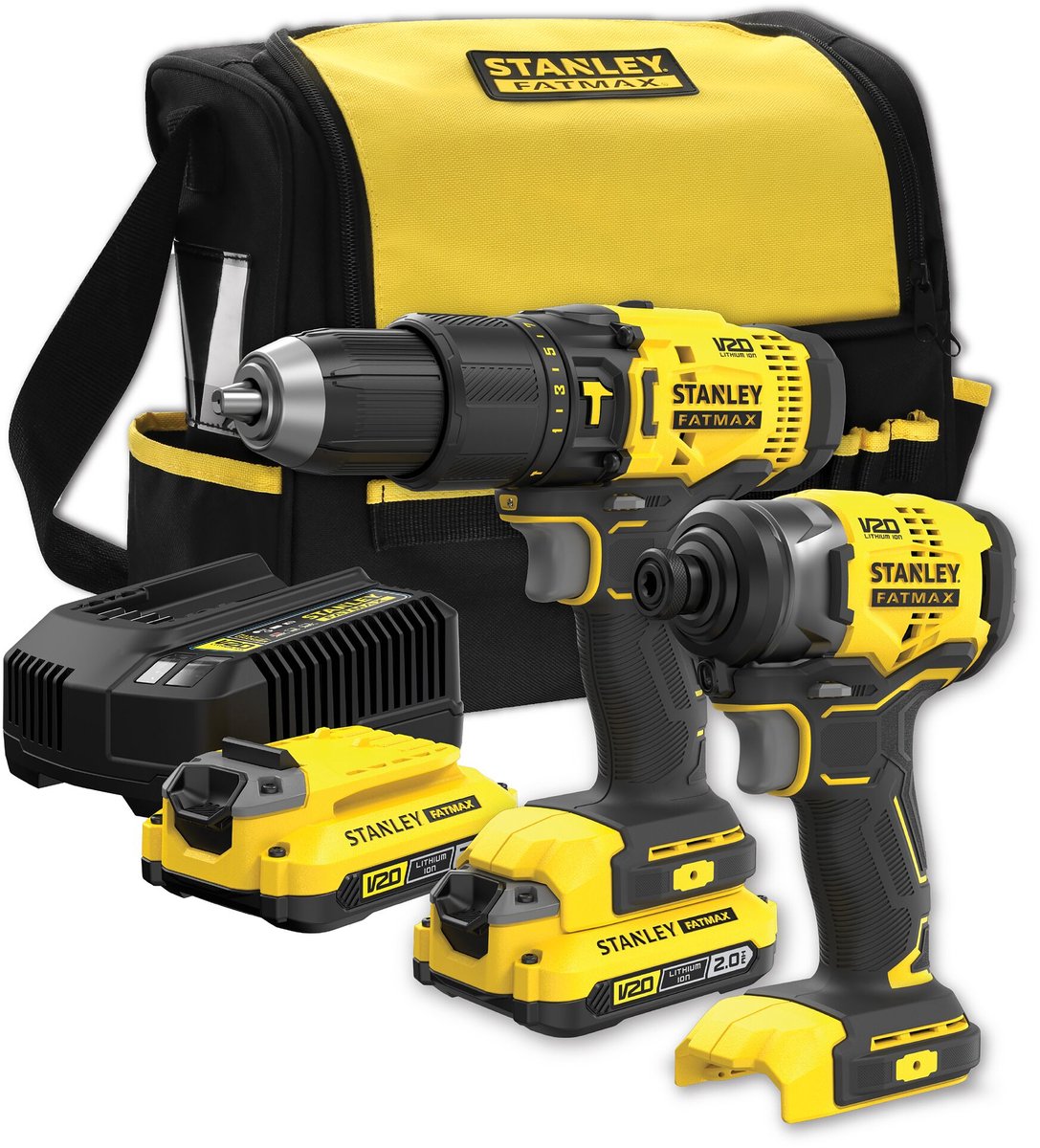 Stanley Fatmax V20 18-V-Schraubendreher + Schlagschrauber in weicher Tasche (mit 2x 2,0-Ah-Akku und Ladegerät) sfmck465d2s-qw