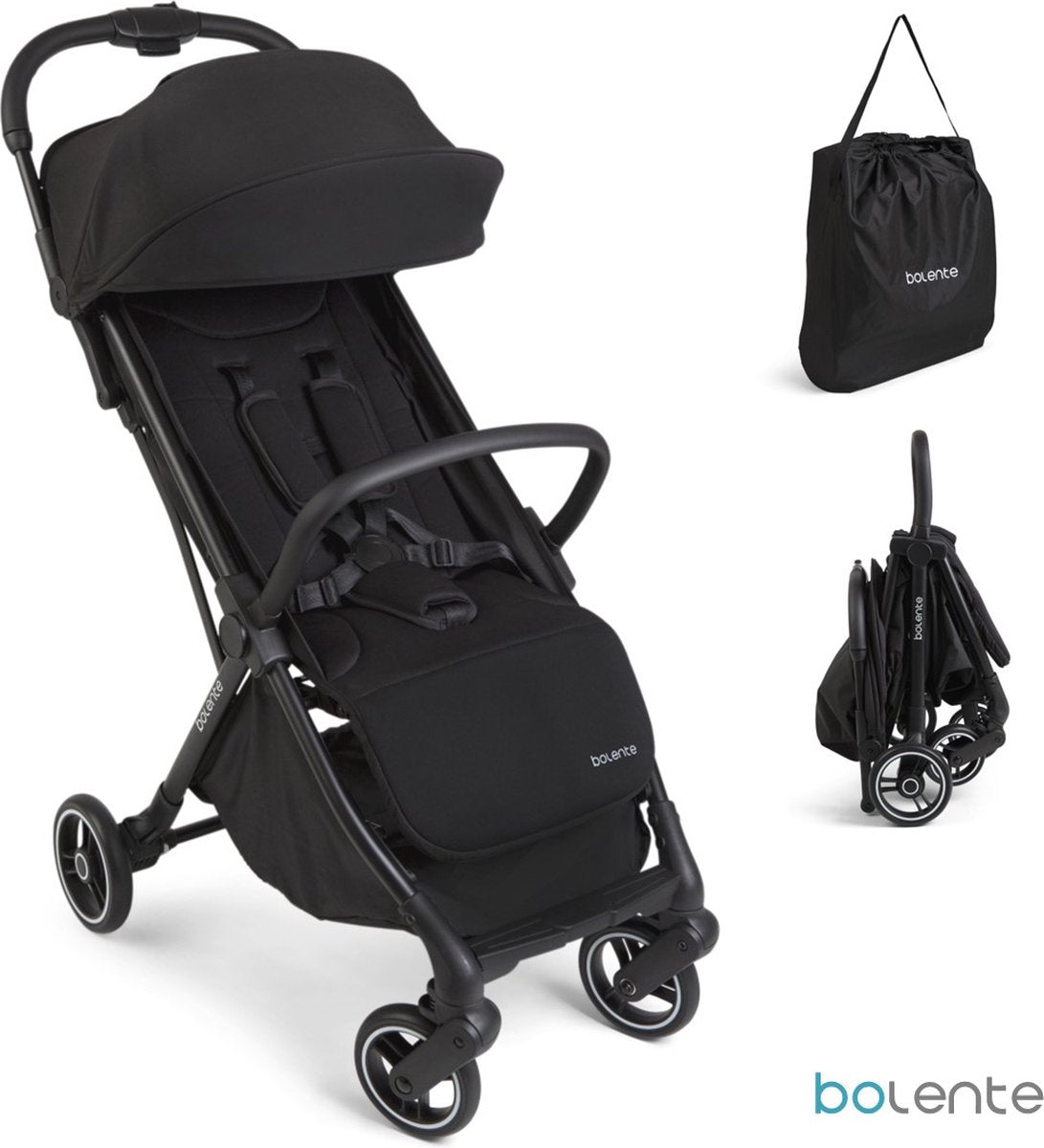 Bolente beetle compacte buggy zwart | klein opvouwbaar | lichtgewicht | reis buggy | plooibuggy | kinderwagen | 0 tot 4 jaar | inclusief draagtas
