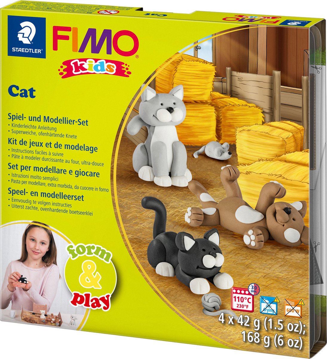 Fimo Kids 8034 – ofenhärtende Modelliermasse – Formenspiel – Set Katzen