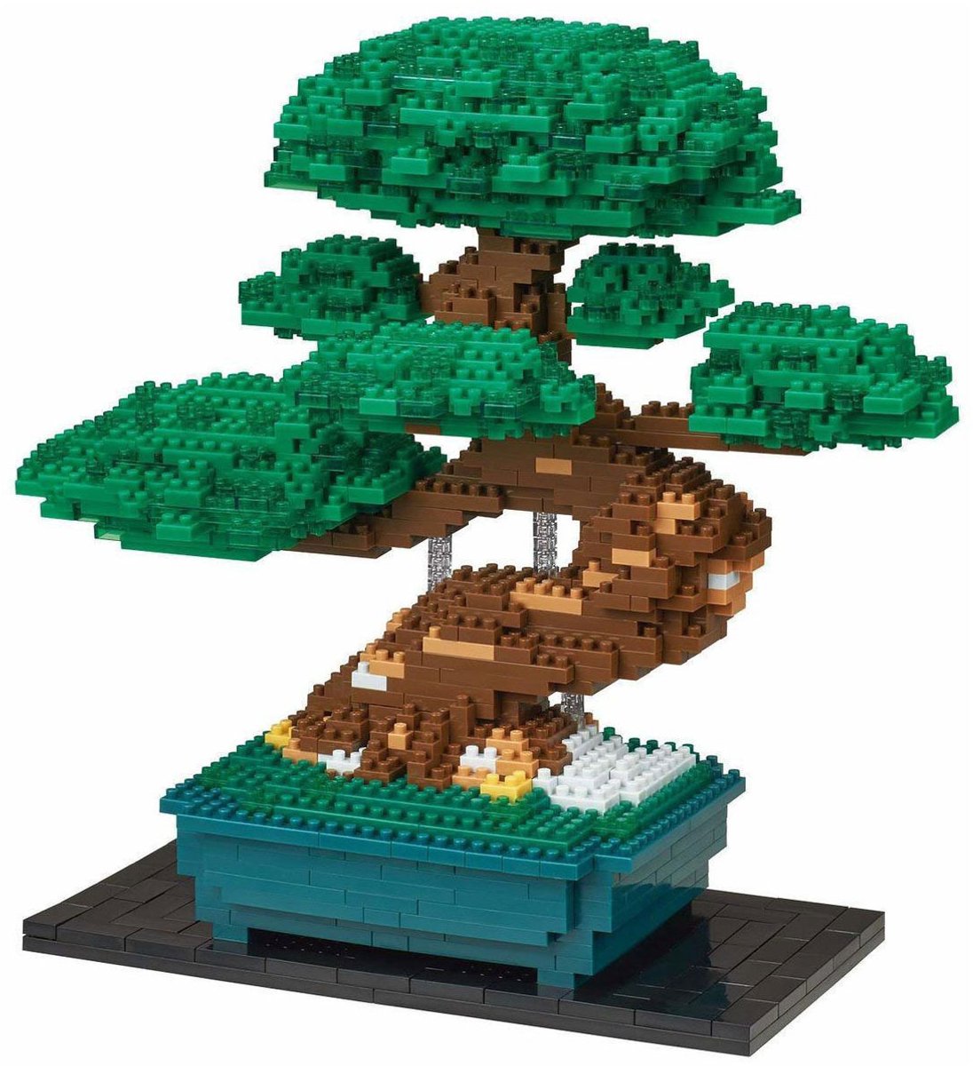Bandai – Nanoblock – Bonsai Deluxe – Ziegelfigur – 1130 Ziegel-Bonsai-Bauset – Pixel-Blumen-Bonsai-Figuren-Bausatz – Mini-Ziegelpflanze – NBC039