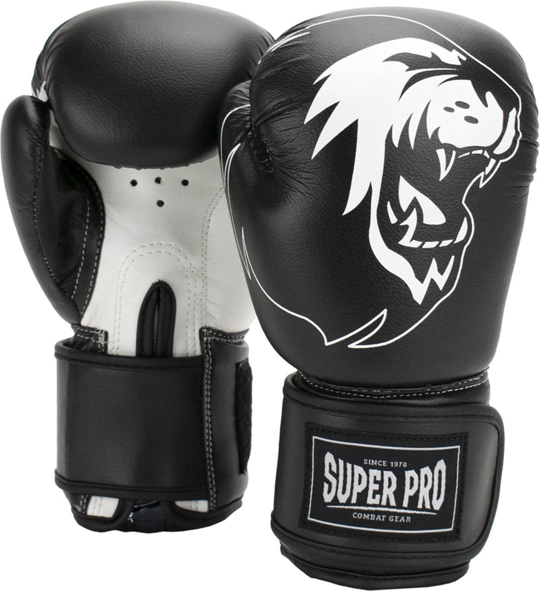 Super pro combat gear talent (kick)bokshandschoenen zwart wit 4oz