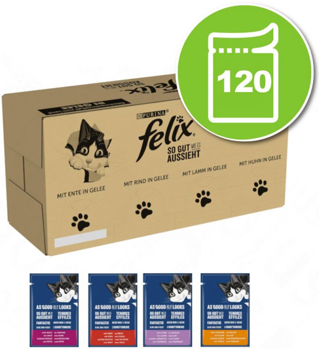 Felix zo felix Katzenfutter nass in Gelee – Sortenmix – Vorteilspack à 120 Stück (120 x 85 g) Marke – Felix