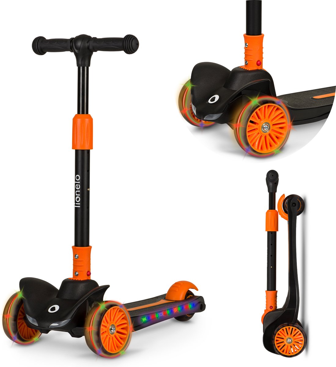 Lionelo Timmy Kinderroller – Balance-Scooter für Kinder – ab 3 Jahren – bis 50 kg – verstellbar – LED-Räder – Anti-Rutsch-Plattform – klappbarer Lenker – Beleuchtung im Raddeck – keine Montage erforderlich