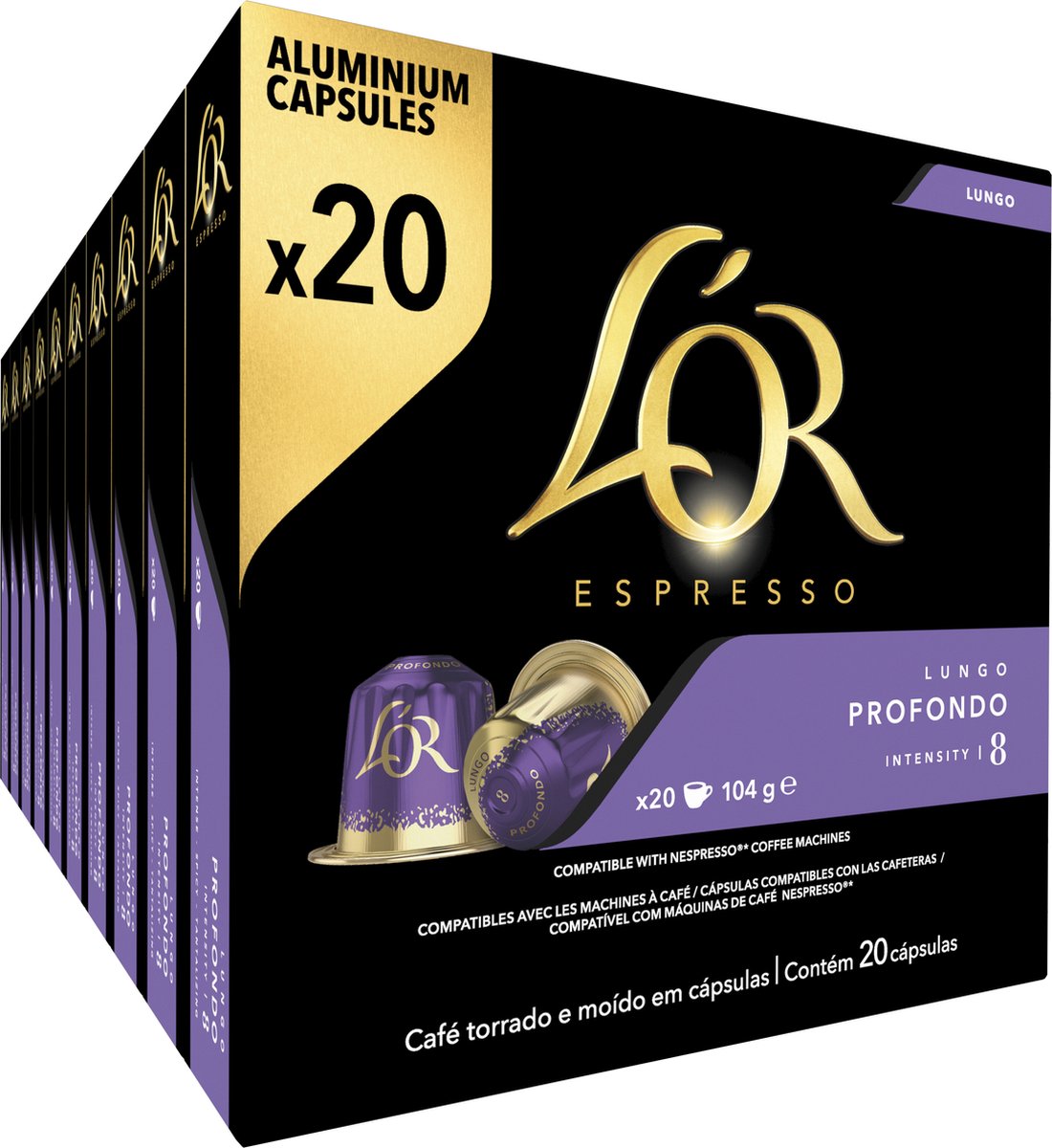 L'or lungo profondo koffiecups - intensiteit 8 12 - 10 x 20 capsules