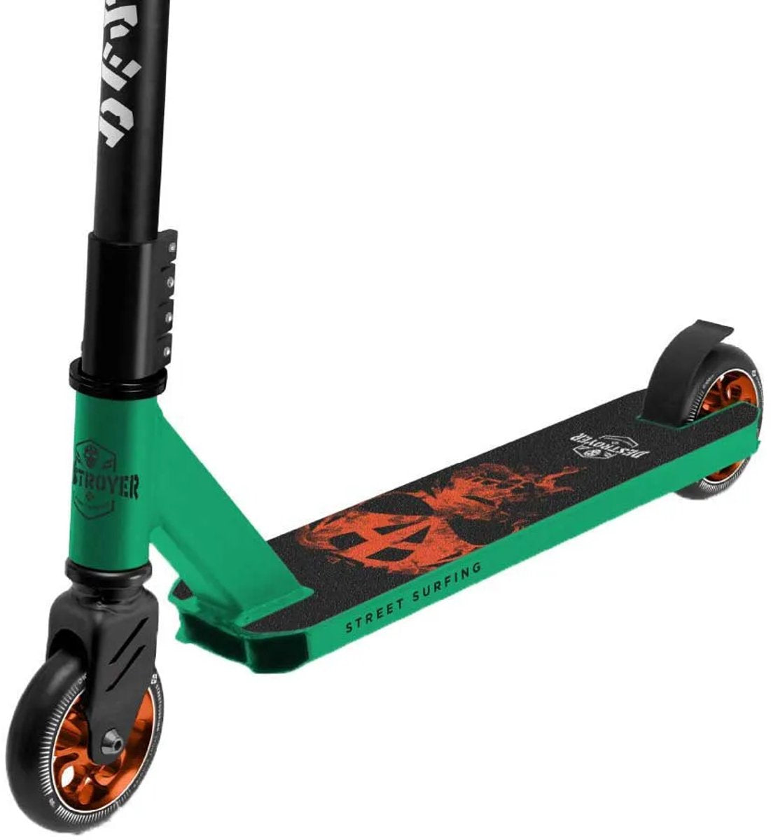 Streetsurfing Street Surfing Destroyer Stunt Scooter Anfänger – Freestyle Trick Scooter – 100 mm Räder – Skate Park Pro Scooter – Grün