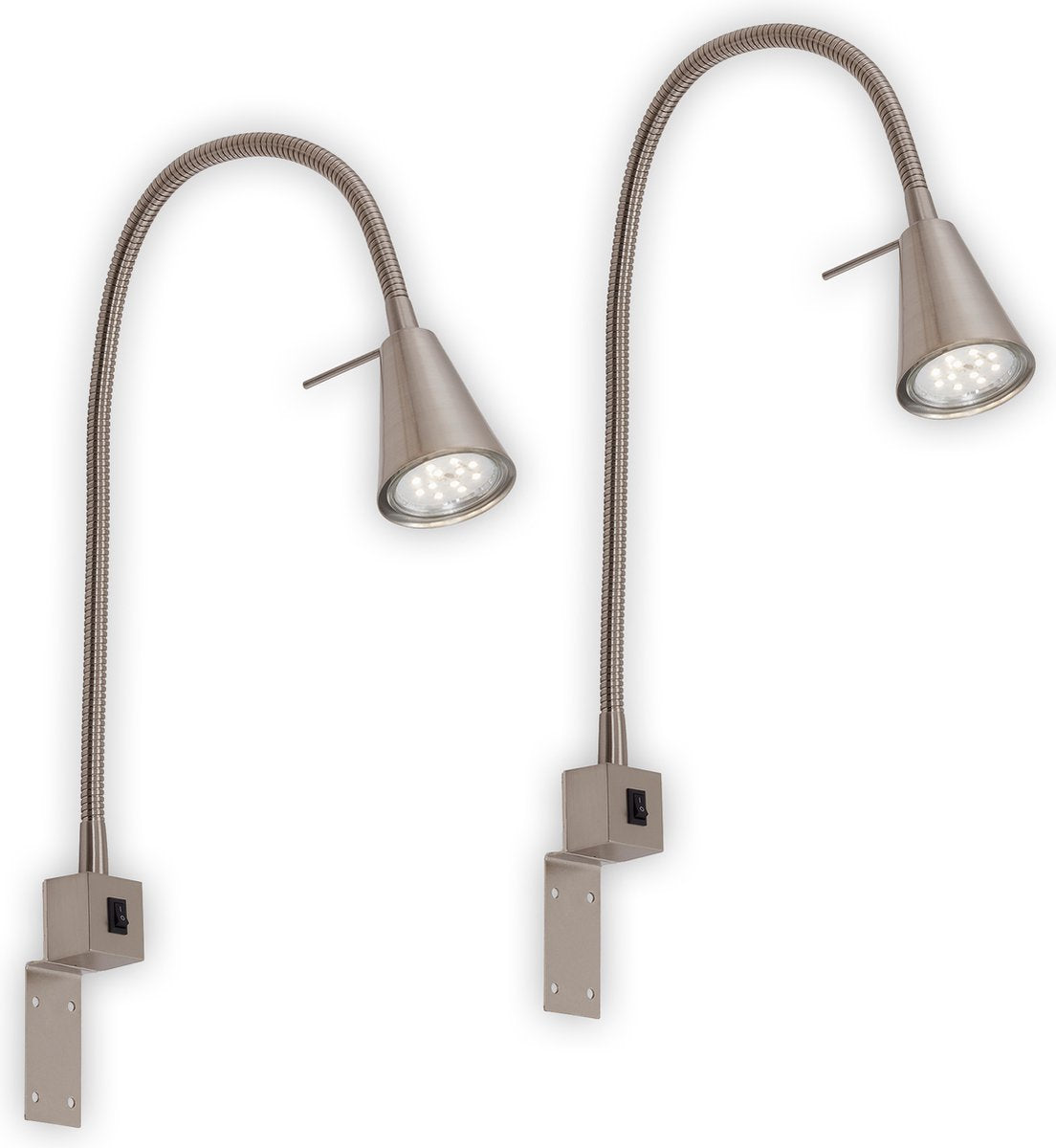 Briloner tuso - 2er-Set Wandlampen - Nachttischlampen - inkl. warmweißes Licht 3.000 K – GU10 – Nickel matt – Metall – 40,3 x 21,7 x 5,8 cm