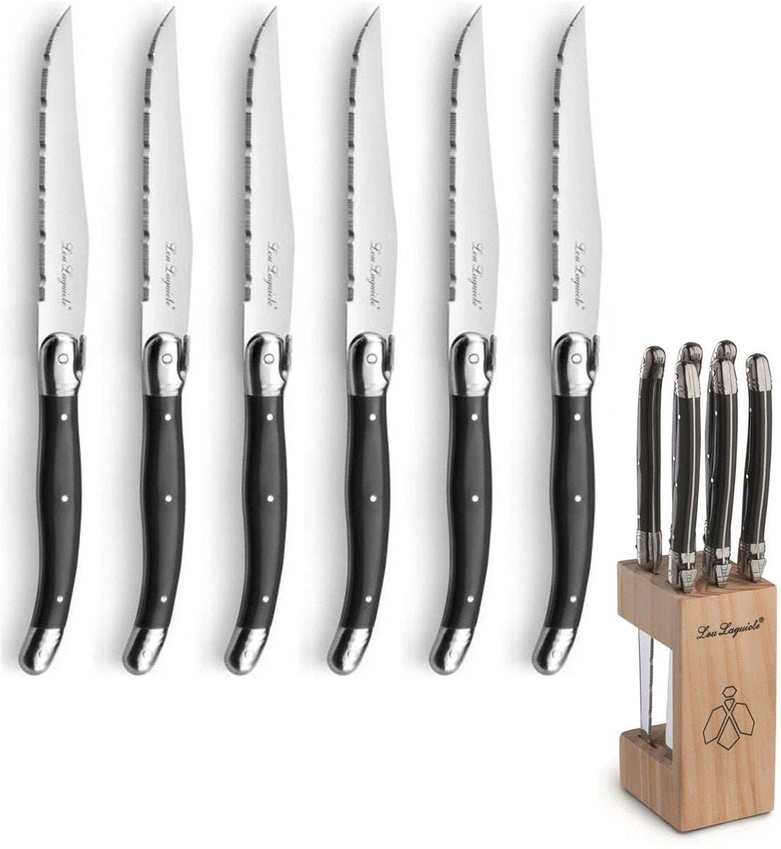 Lou Laguiole - 6 Steakmesser im Block - Anthrazit