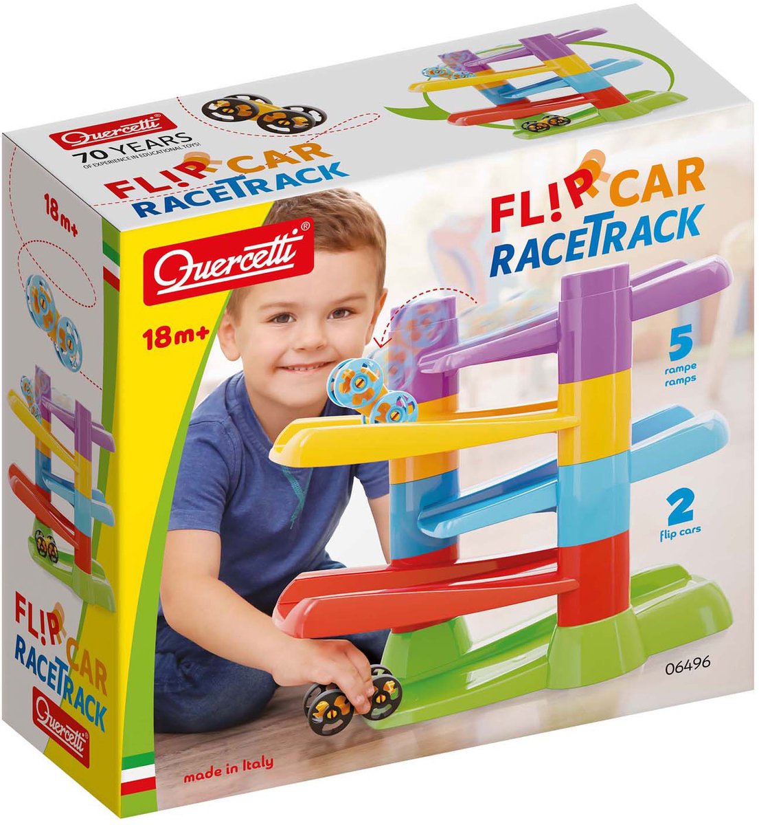 Quercetti-Rennstrecke mit Flip-Cars, 7 Teile.