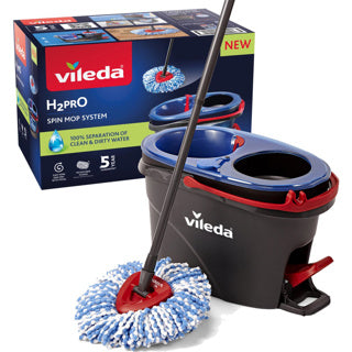 Vileda h2pro Schleuderwischsystem – komplettes Wischset mit Eimer und Pedalpresse – 2 separate Wasserbehälter – immer sauberes Wasser