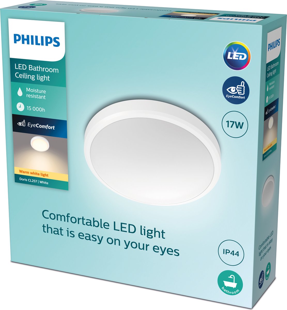 Philips led philips doris badkamerplafonnière - wit - groot - 17 w